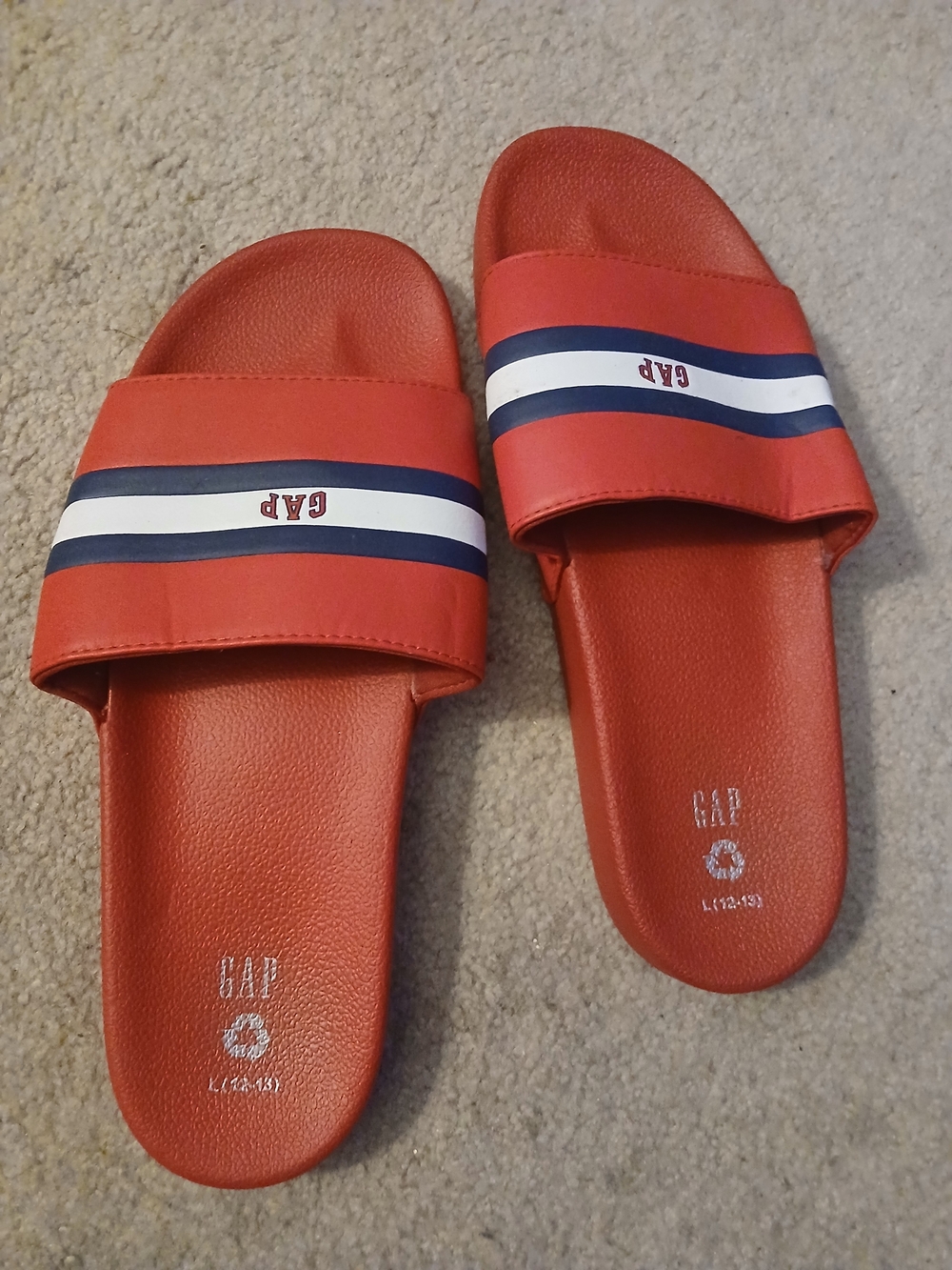 Mens GAP Red Slide Sandals with Navy & White Stripe Large 11/12